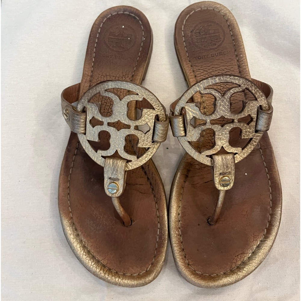 Tory Burch Pebble Gold Miller Sandals 7 m